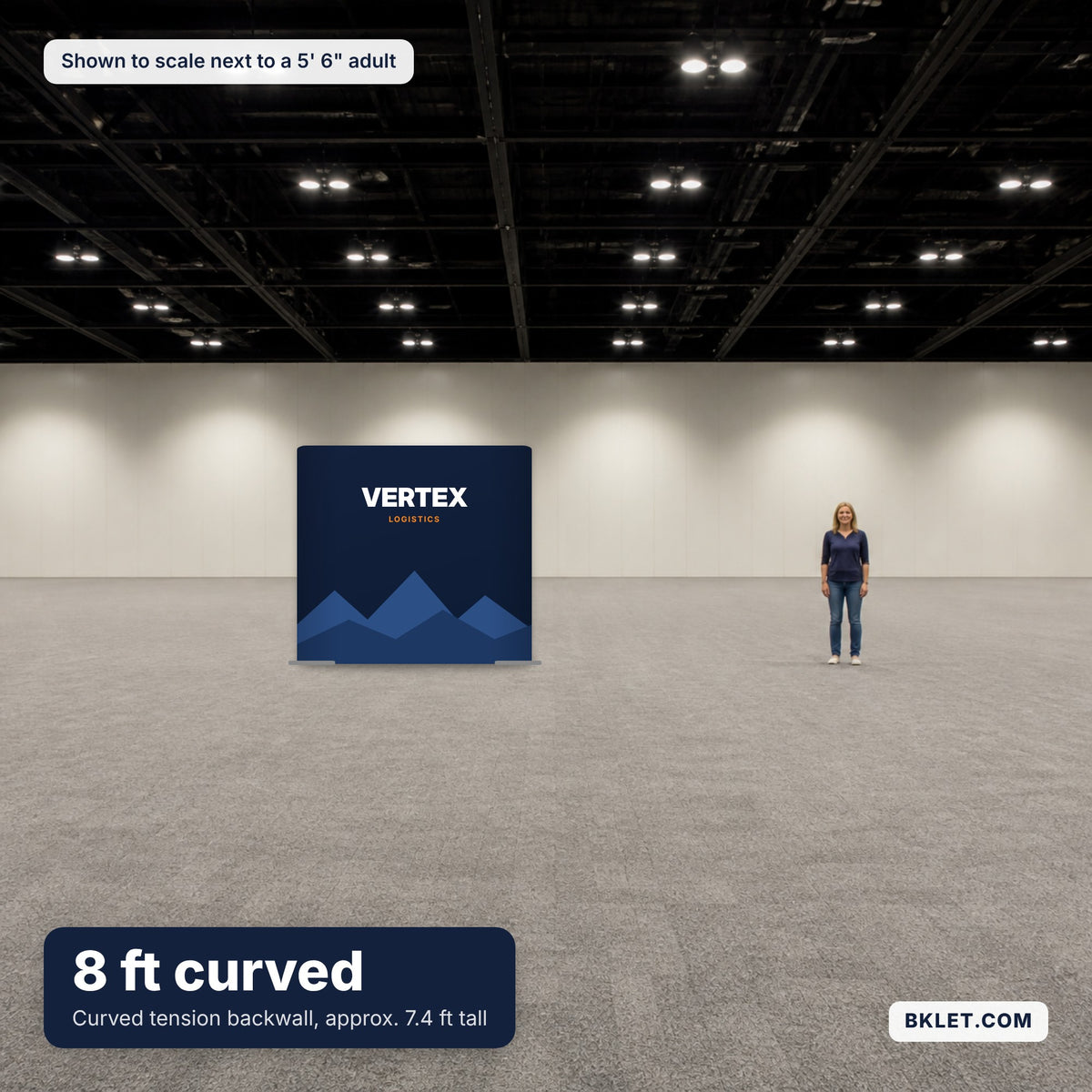 8 ft shown to scale next to an adult
