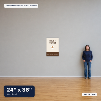 Vinyl decal, 24" x 36", shown to scale next to an adult