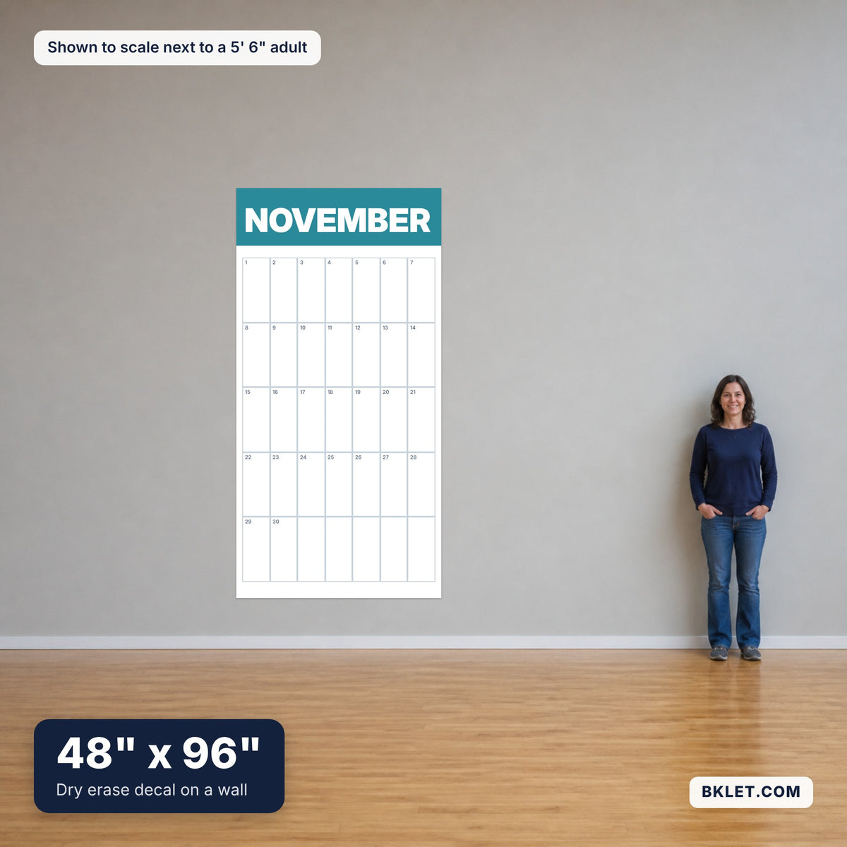 48 x 96 in shown to scale next to an adult