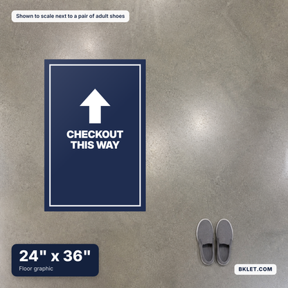 Floor graphic, 24" x 36", shown to scale next to adult shoes