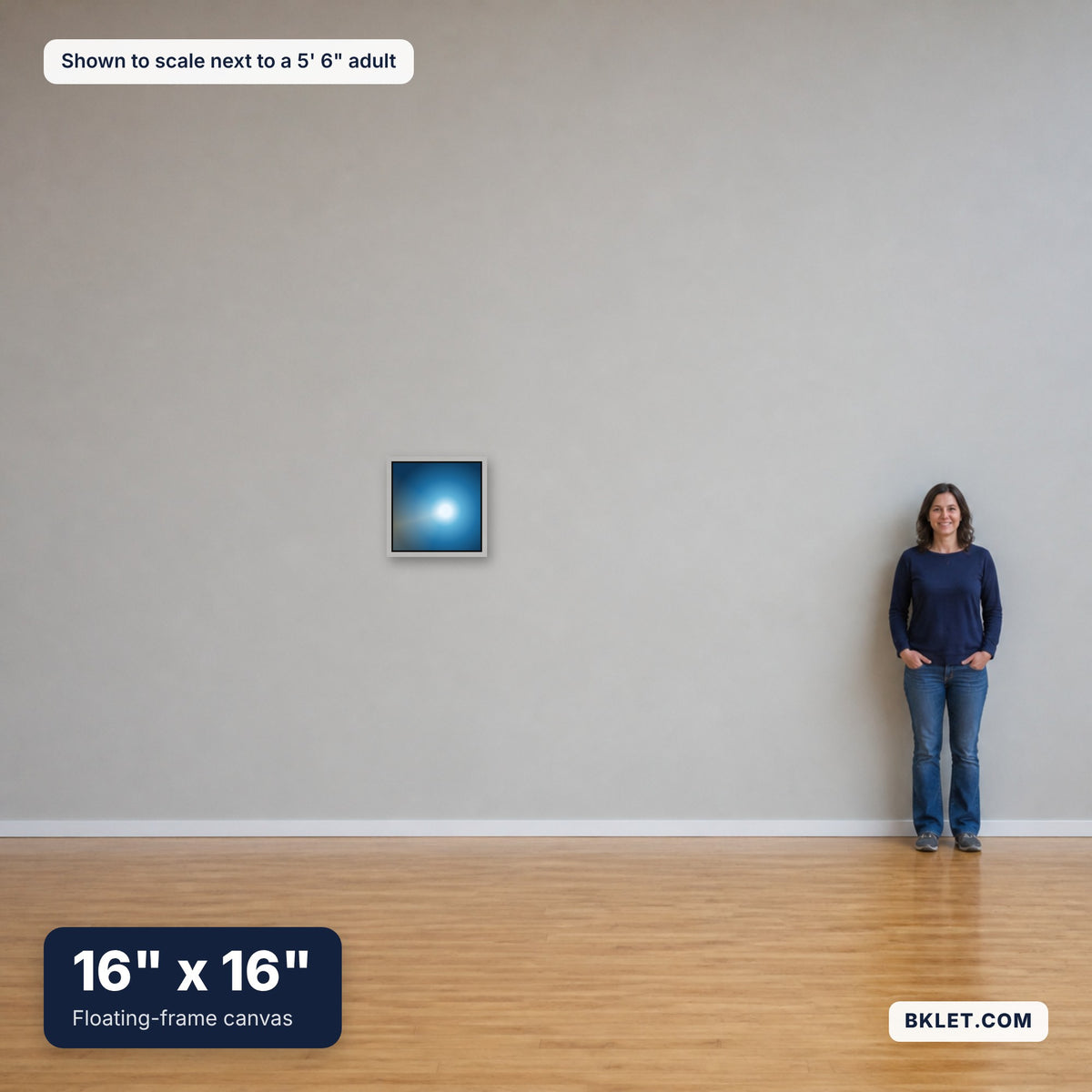16 x 16 in shown to scale next to an adult