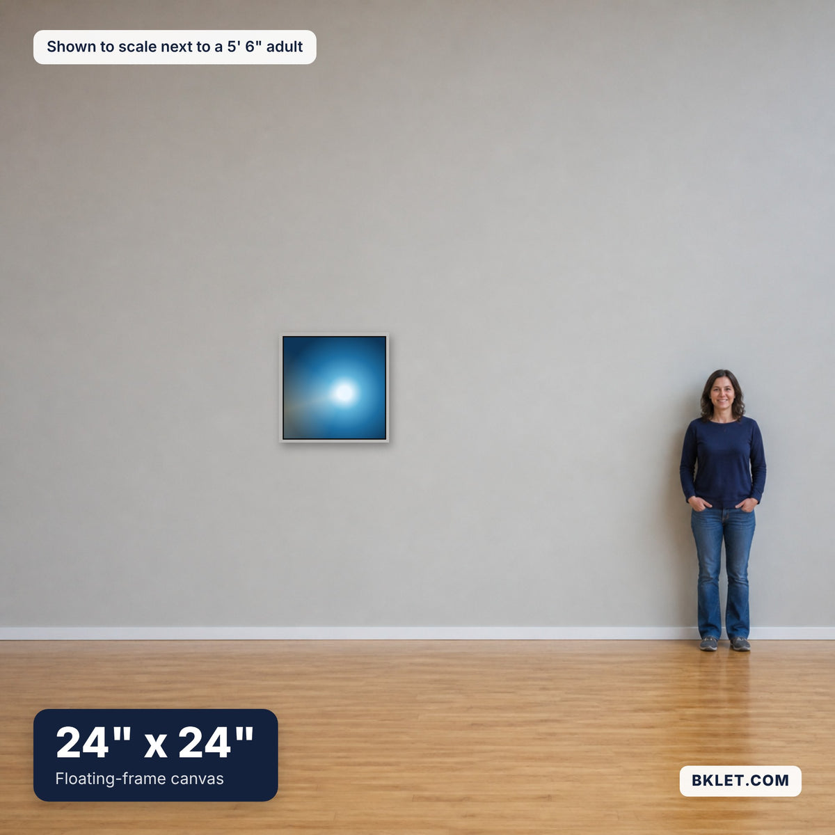 24 x 24 in shown to scale next to an adult