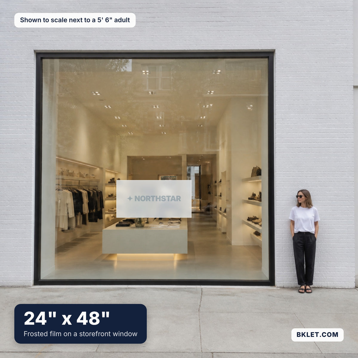 24 x 48 in shown to scale next to an adult