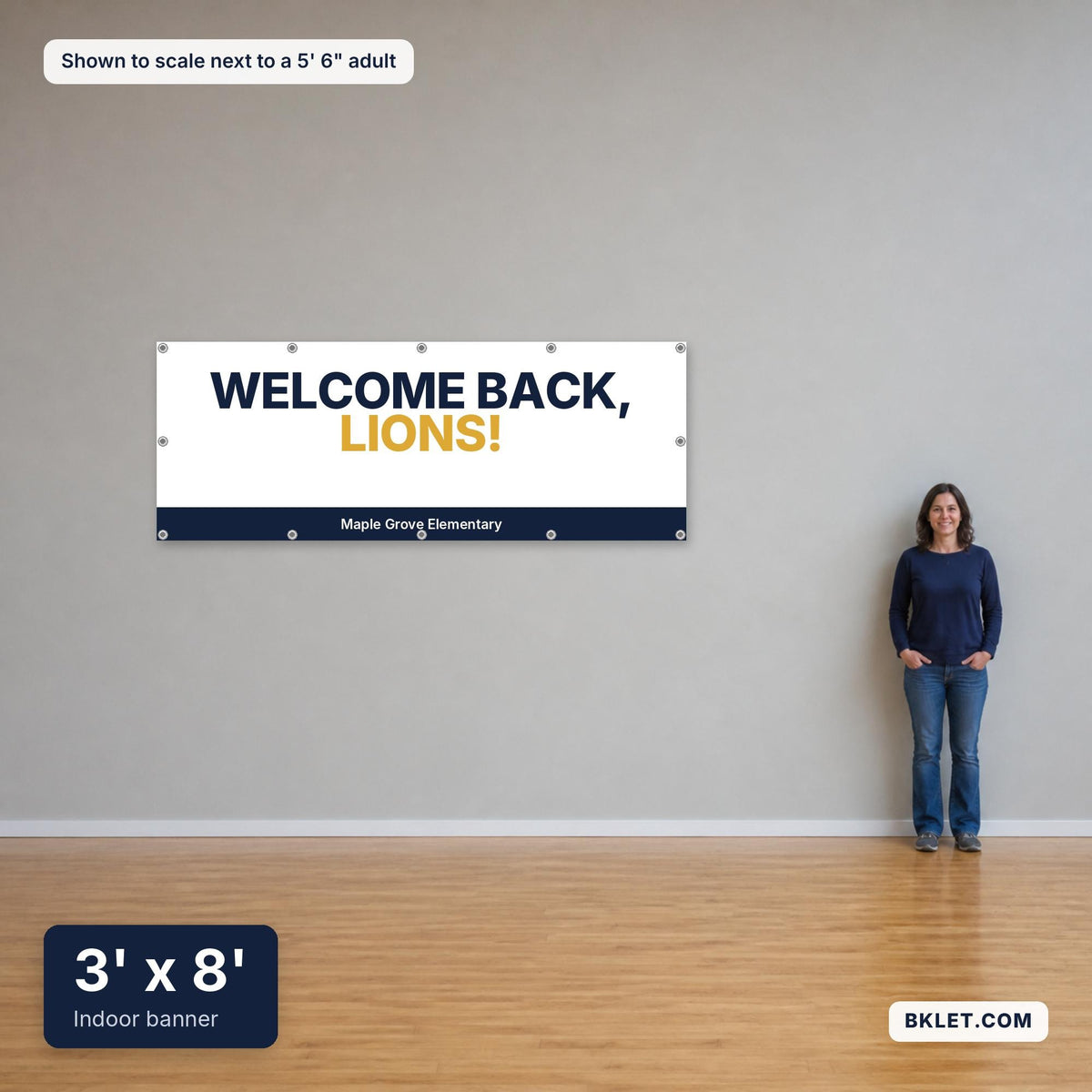 3 x 8 ft shown to scale next to an adult