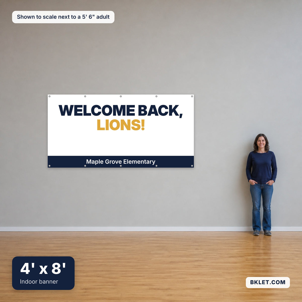4 x 8 ft shown to scale next to an adult