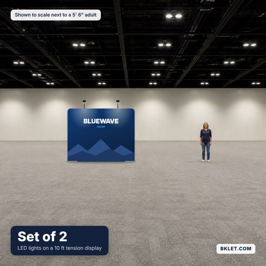 Set of 2 LED lights on a 10 ft display shown to scale