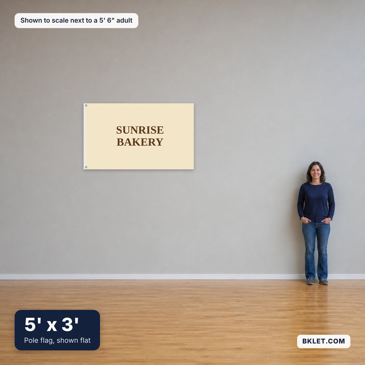 5' x 3' shown to scale next to an adult