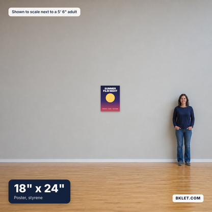Poster, styrene, 18" x 24", shown to scale next to an adult