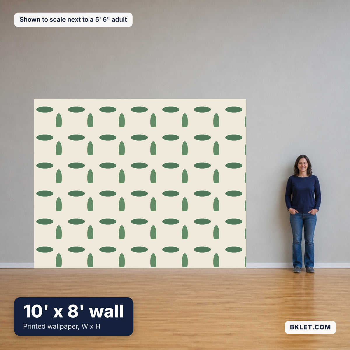 8 x 10 ft shown to scale next to an adult