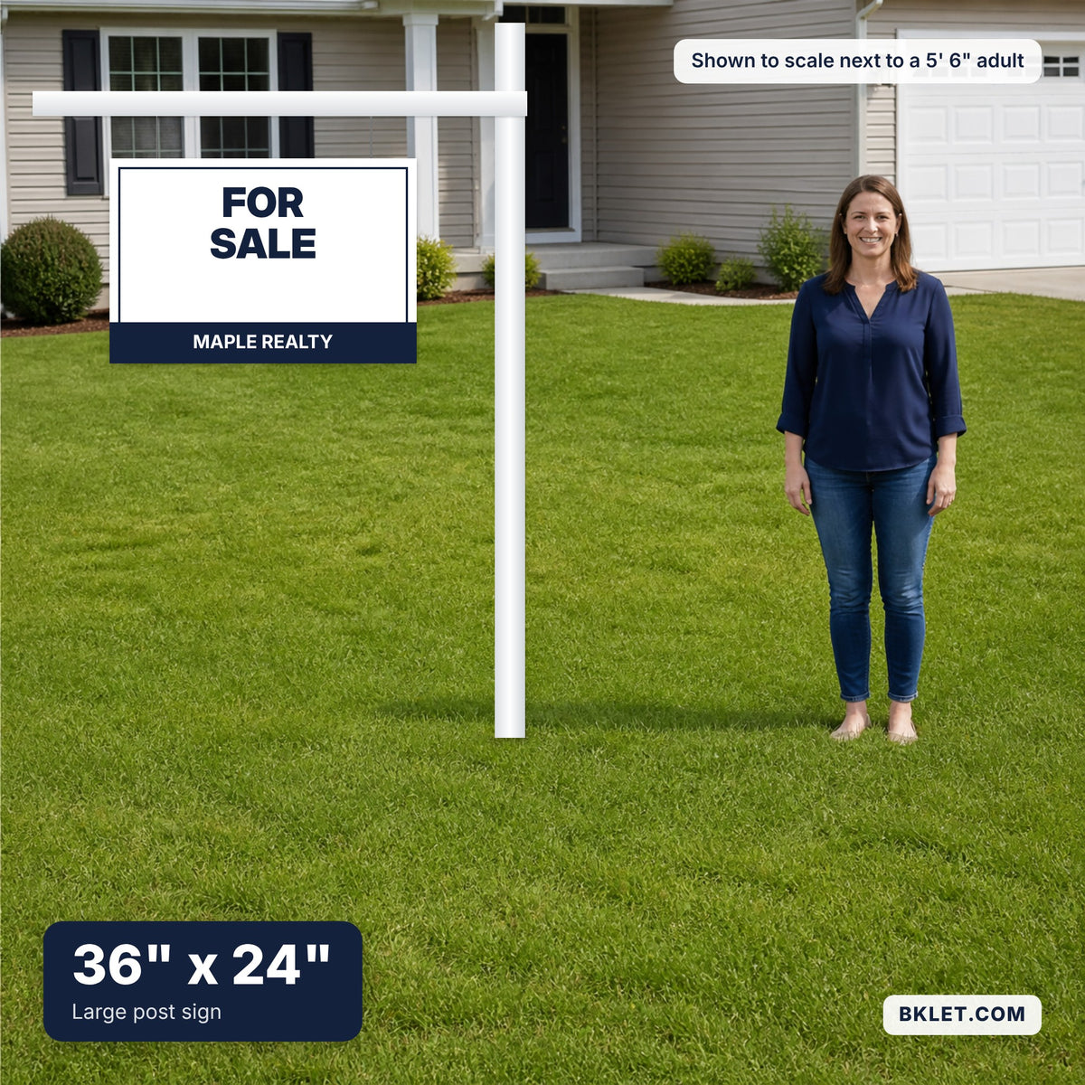 36" x 24" (Large Post) shown to scale next to an adult