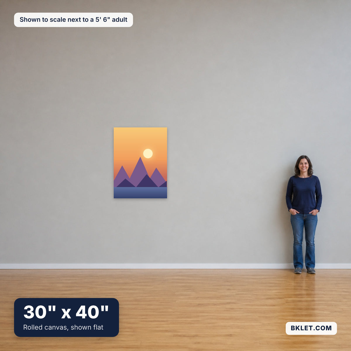30 x 40 in shown to scale next to an adult