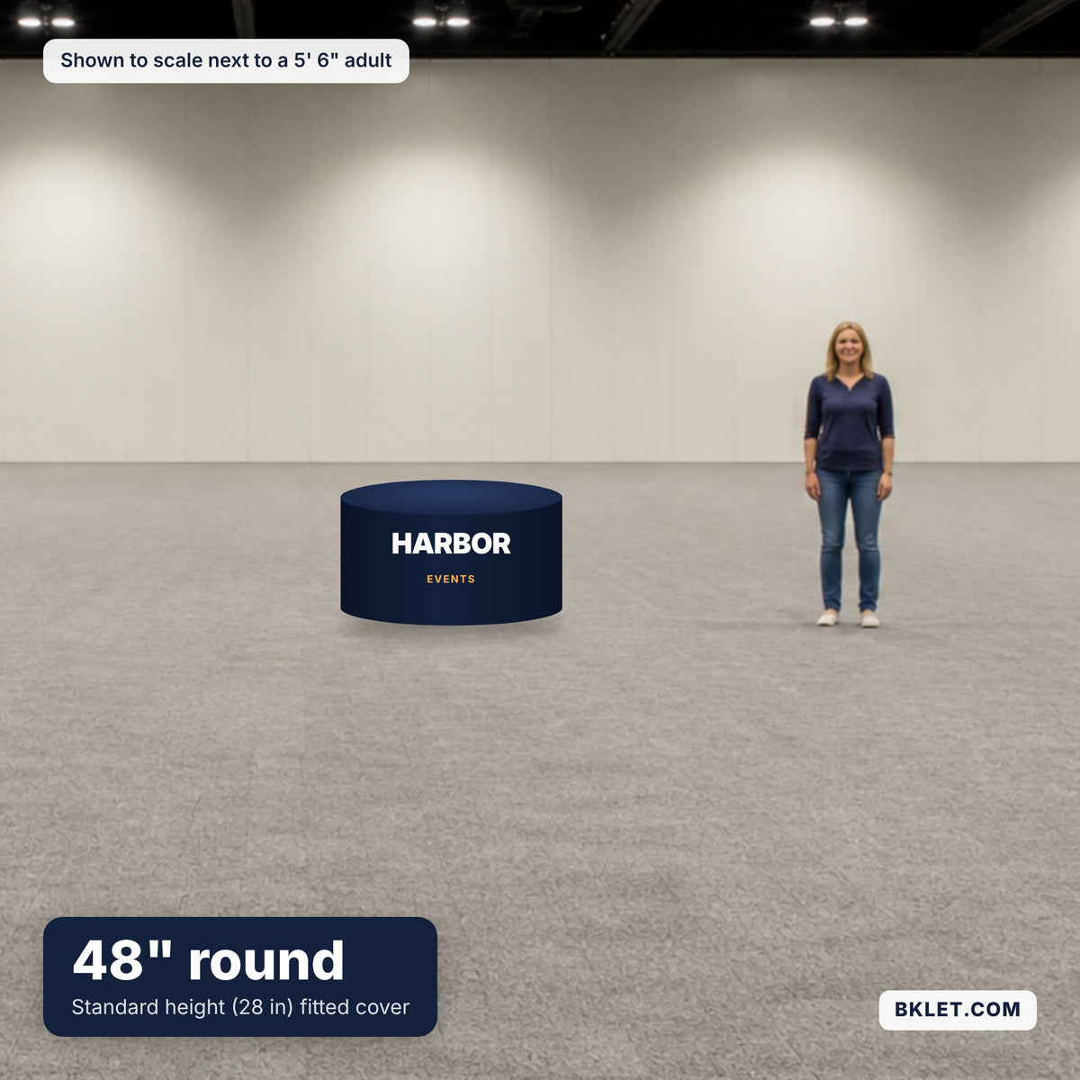 48 in standard-height round table cover shown to scale