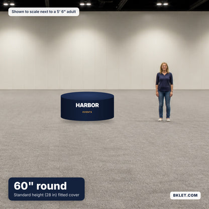 60 in standard-height round table cover shown to scale