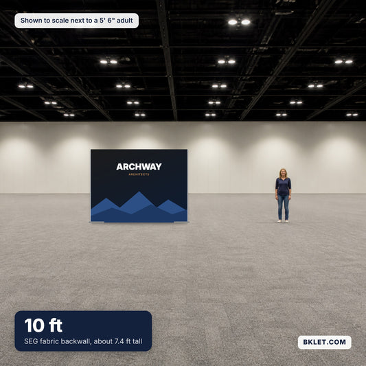 10 ft shown to scale next to an adult