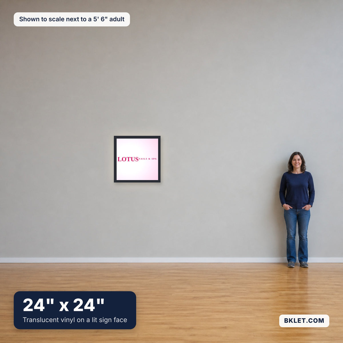 24 x 24 in shown to scale next to an adult