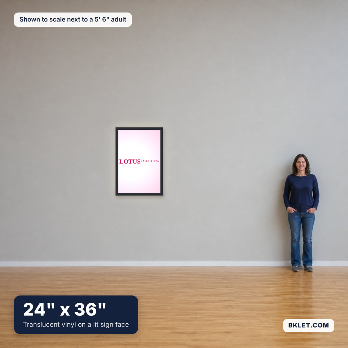 24 x 36 in shown to scale next to an adult