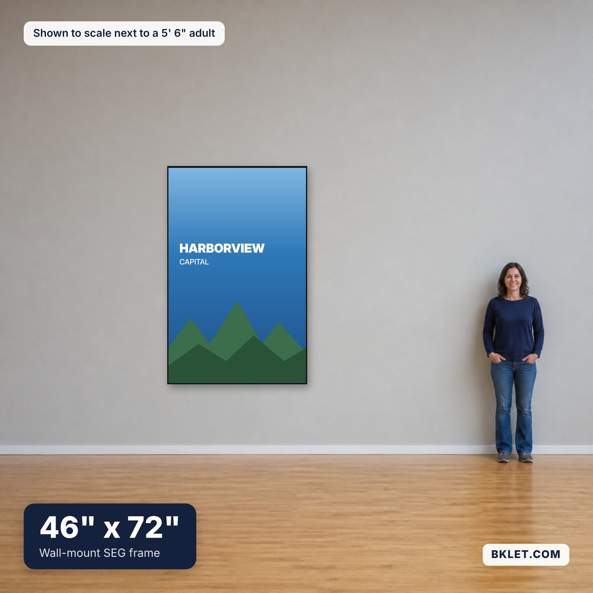 46 x 72 in shown to scale next to an adult