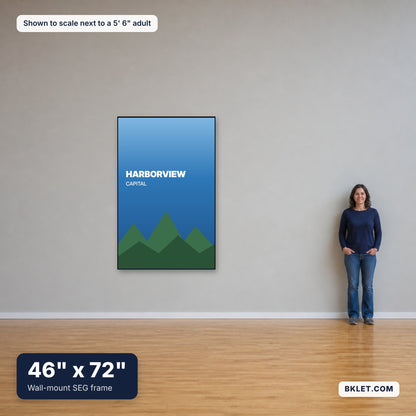 46 x 72 in shown to scale next to an adult