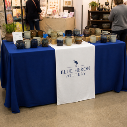 Custom table runner on an 8 ft table at a craft fair