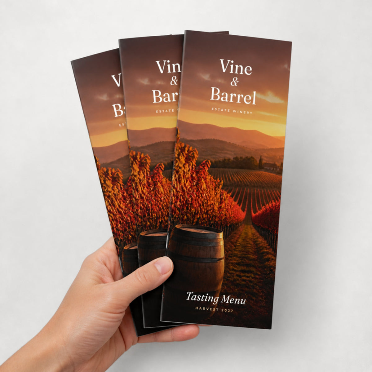 Custom 3.5 x 8.5 saddle-stitched booklets held in hand