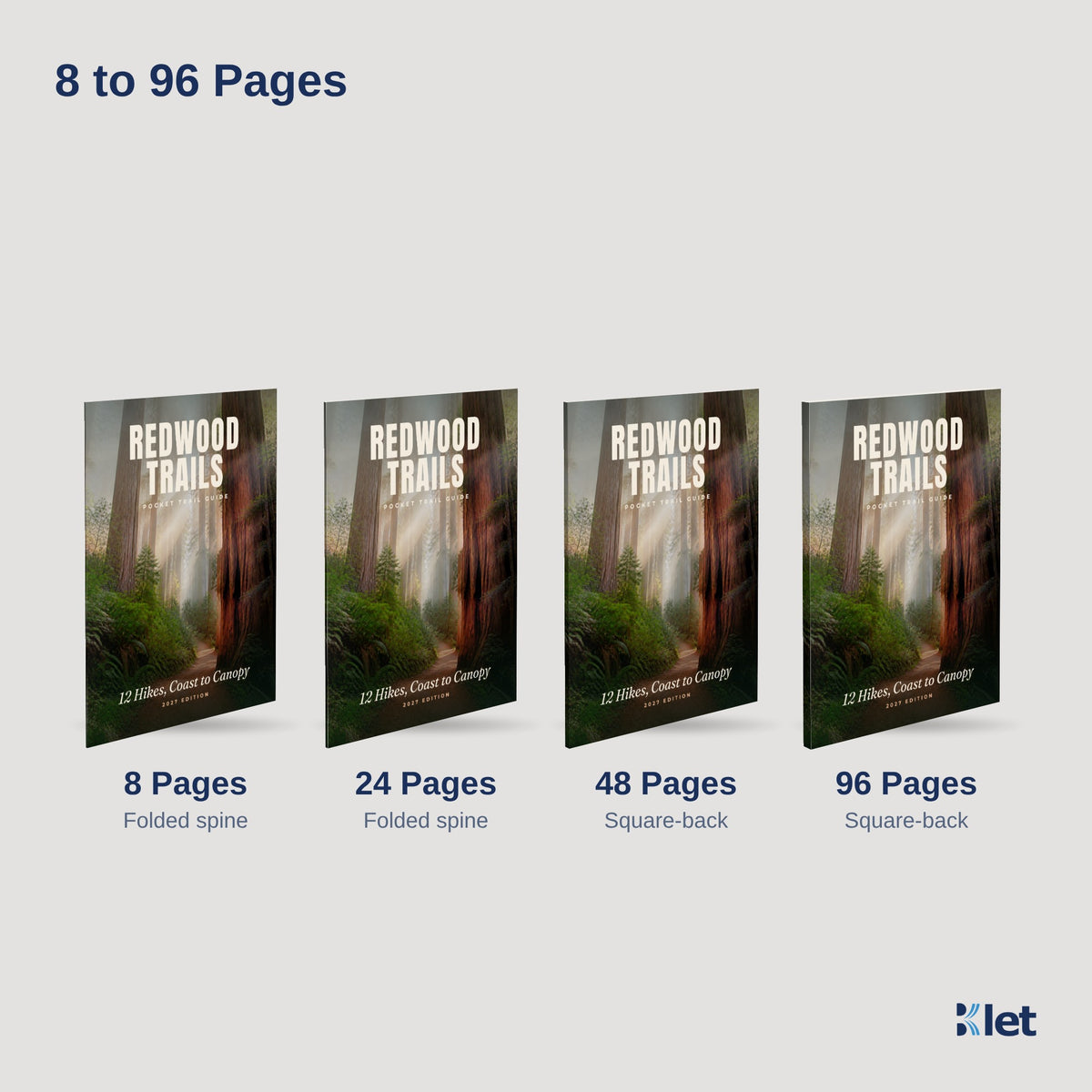 4.25 x 5.5 booklets with 8, 24, 48 and 96 pages: folded spine up to 36 pages, square-back from 40