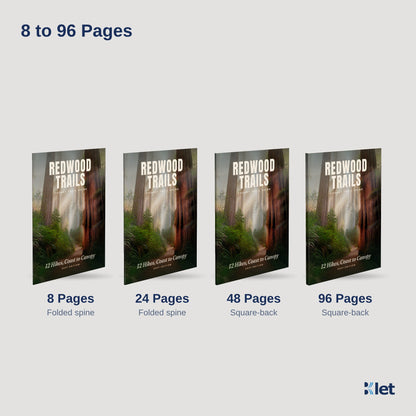 4.25 x 5.5 booklets with 8, 24, 48 and 96 pages: folded spine up to 36 pages, square-back from 40