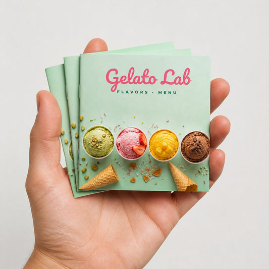 Small 4 x 4 square booklets held in the palm of a hand