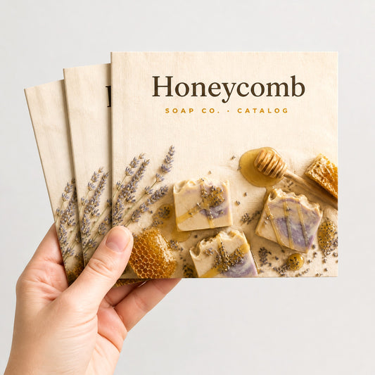Custom 5 x 5 square booklets held in hand