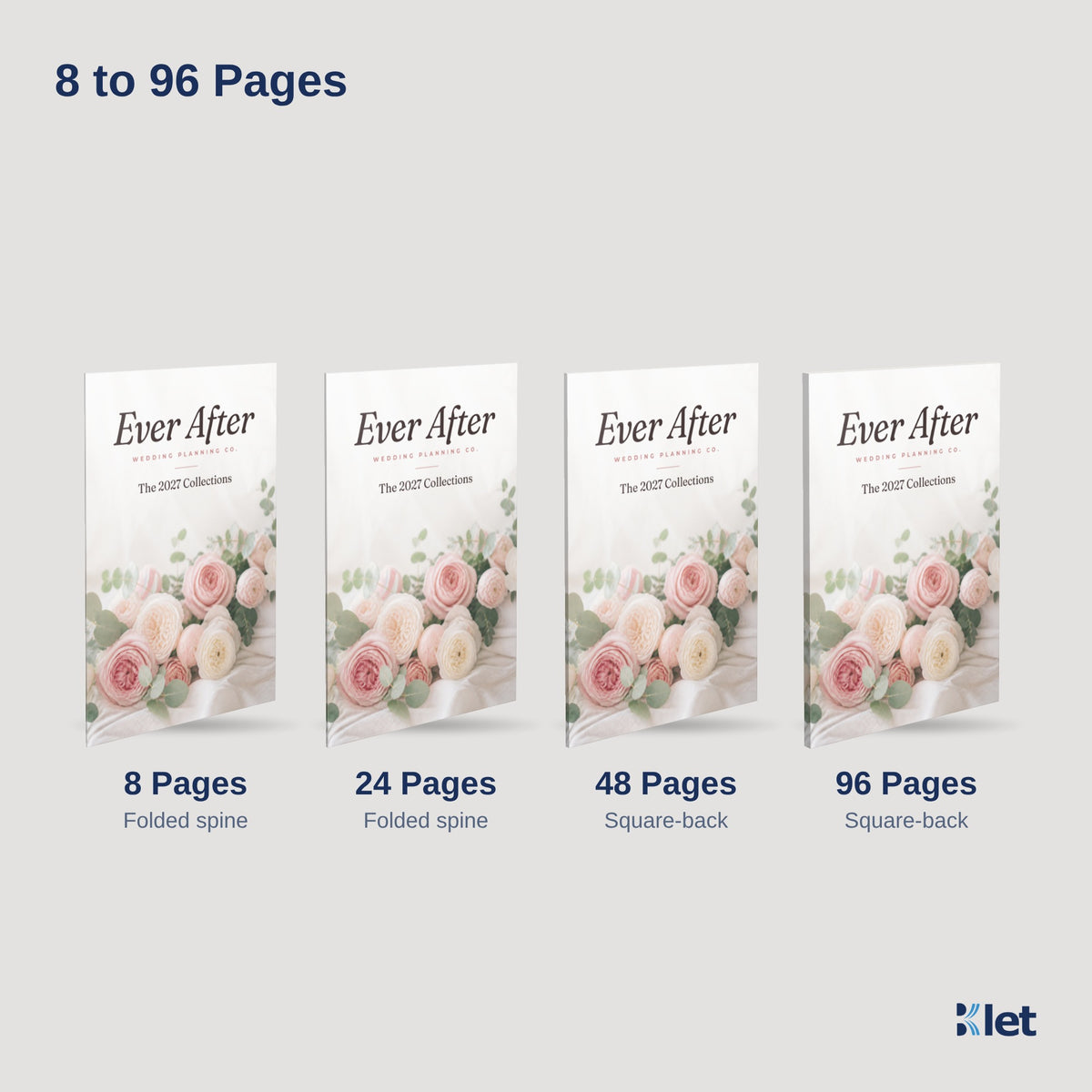 5 x 7 booklets with 8, 24, 48 and 96 pages: folded spine up to 36 pages, square-back from 40