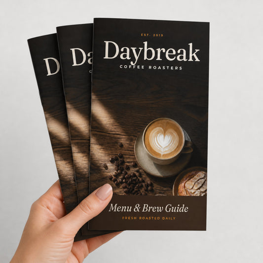 Custom 5 x 8 saddle-stitched booklets held in hand