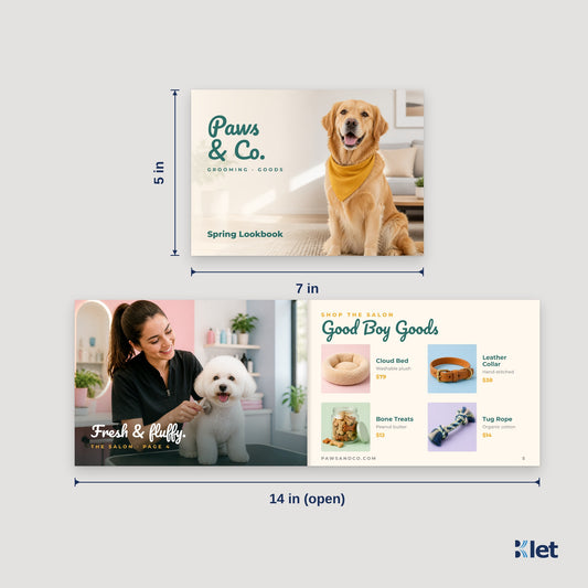 7 x 5 landscape booklet size: 7 x 5 in closed, opens flat to 14 x 5 in