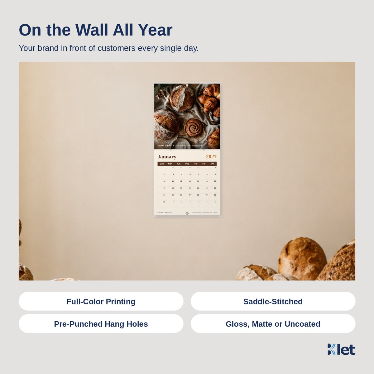 12 x 12 wall calendar hanging on a wall