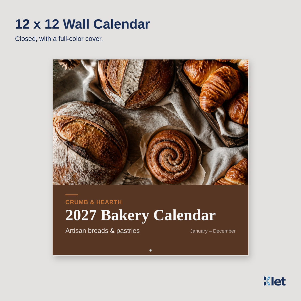 Custom 12 x 12 wall calendar, closed front cover