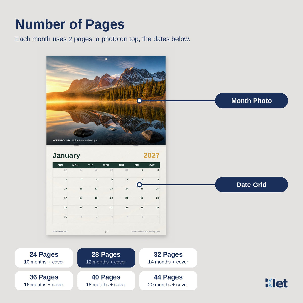 Page count options for 12 x 9 wall calendars
