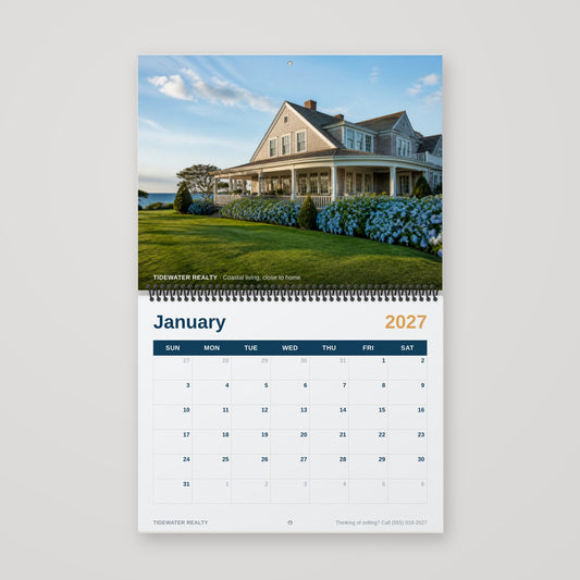 Custom 11 x 8.5 spiral wall calendar hanging open