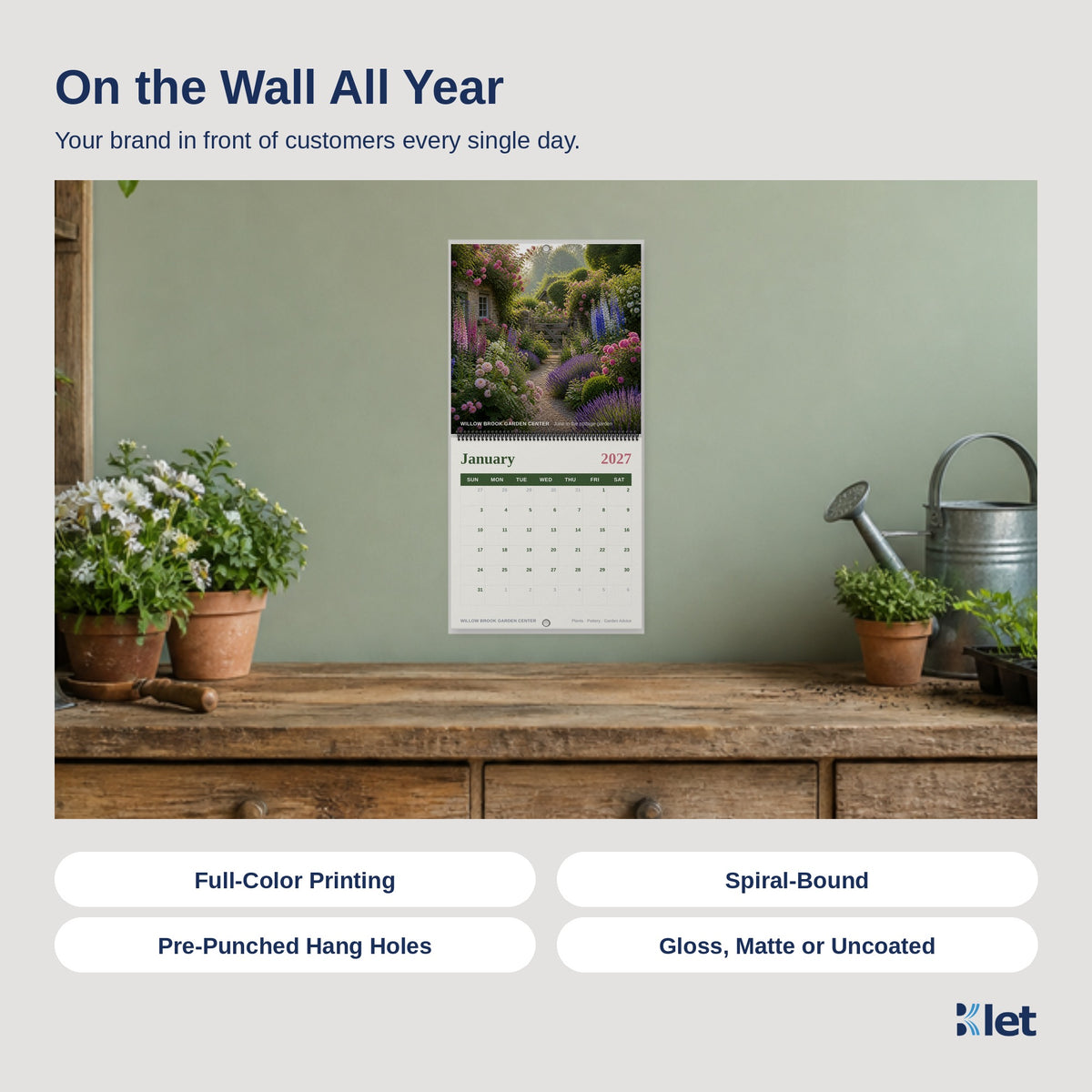 12 x 12 spiral calendar hanging on a wall