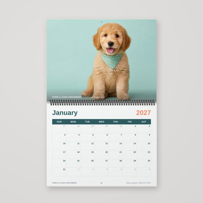 Custom 12 x 9 spiral wall calendar hanging open