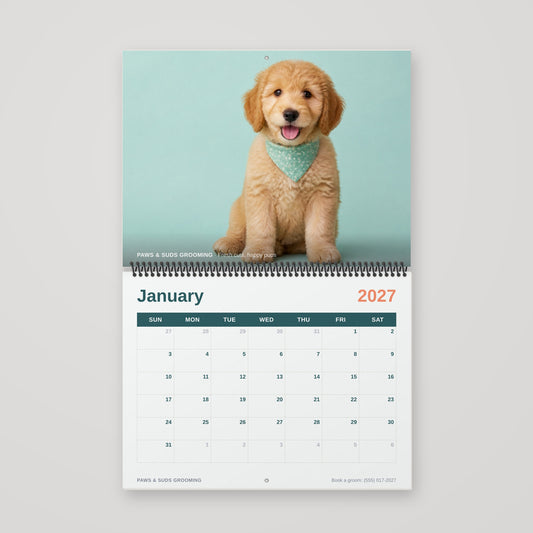 Custom 12 x 9 spiral wall calendar hanging open