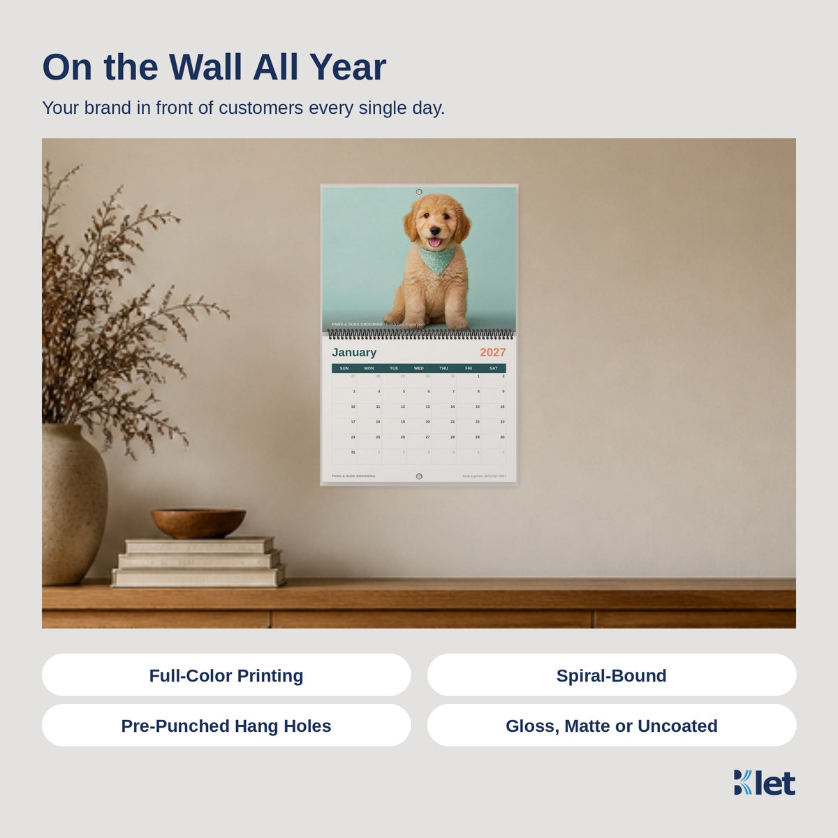 12 x 9 spiral calendar hanging on a wall