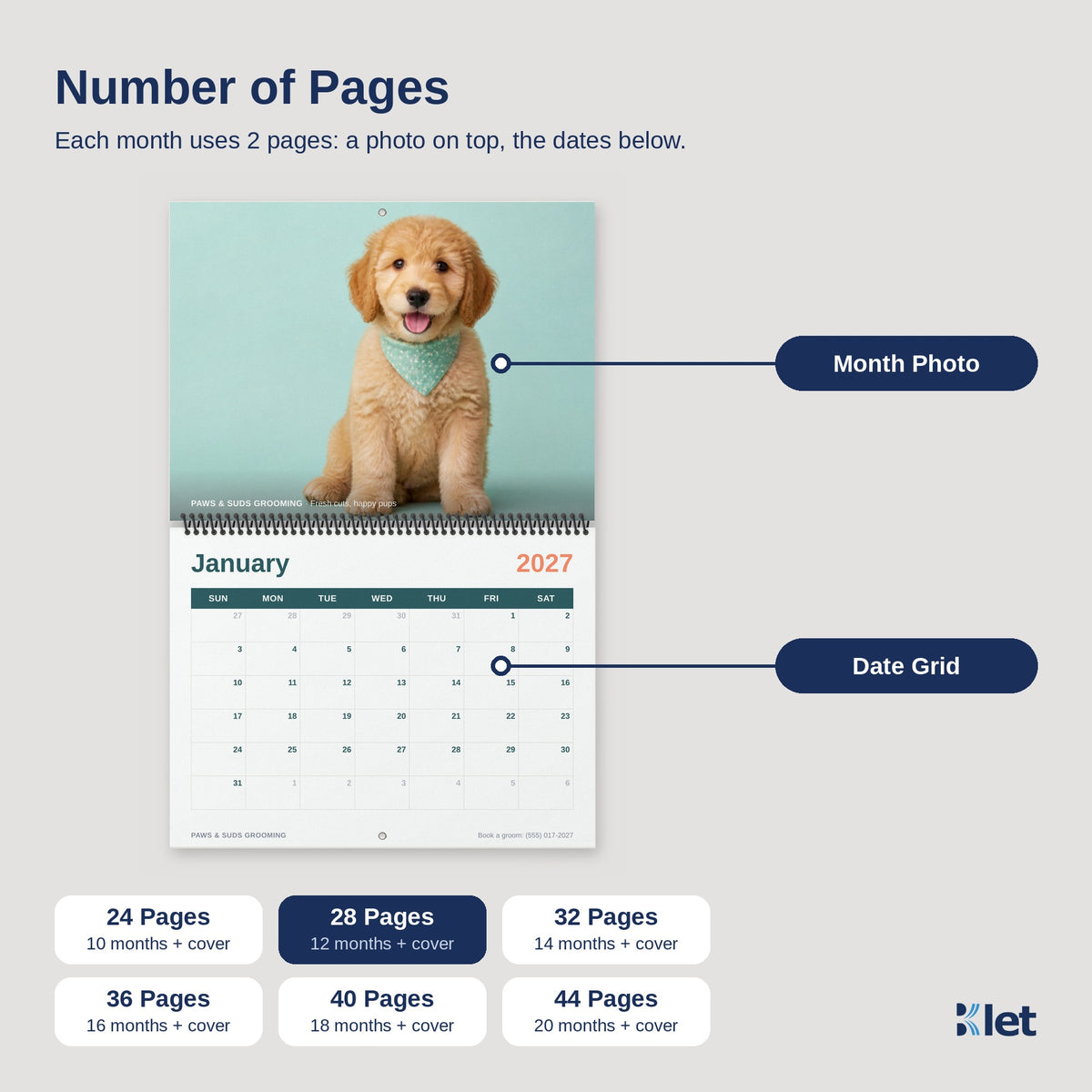 Spiral wall calendar page count options