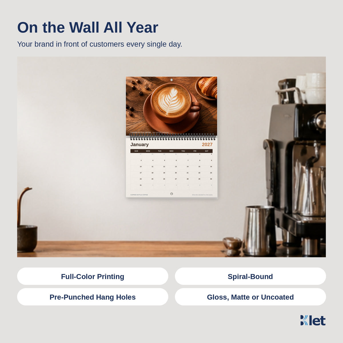 8.5 x 5.5 spiral calendar hanging on a wall