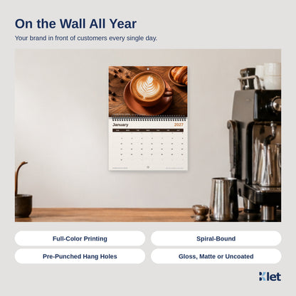 8.5 x 5.5 spiral calendar hanging on a wall