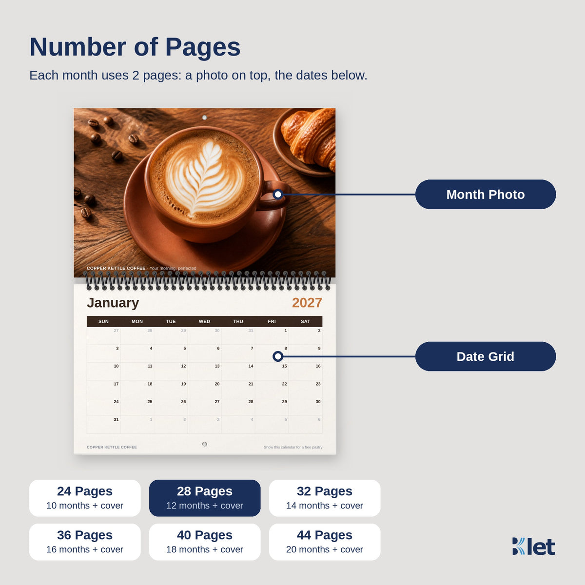 Spiral wall calendar page count options