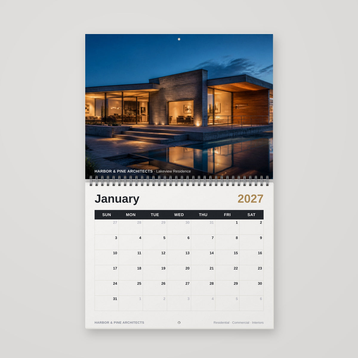 Custom 11 x 8.5 Wire-O wall calendar hanging open