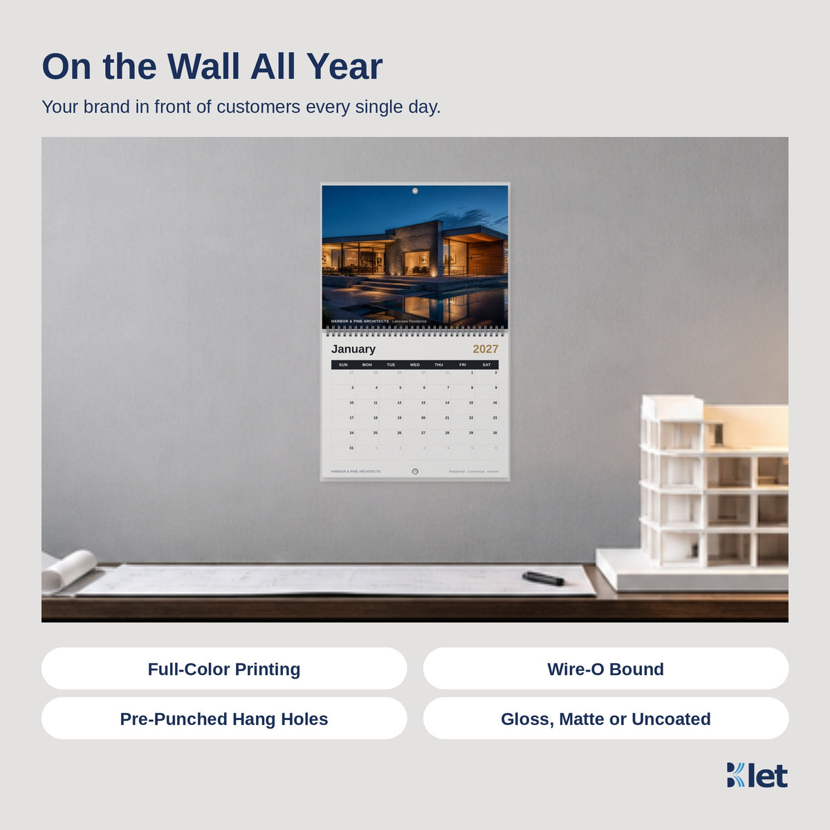 11 x 8.5 Wire-O calendar hanging on a wall