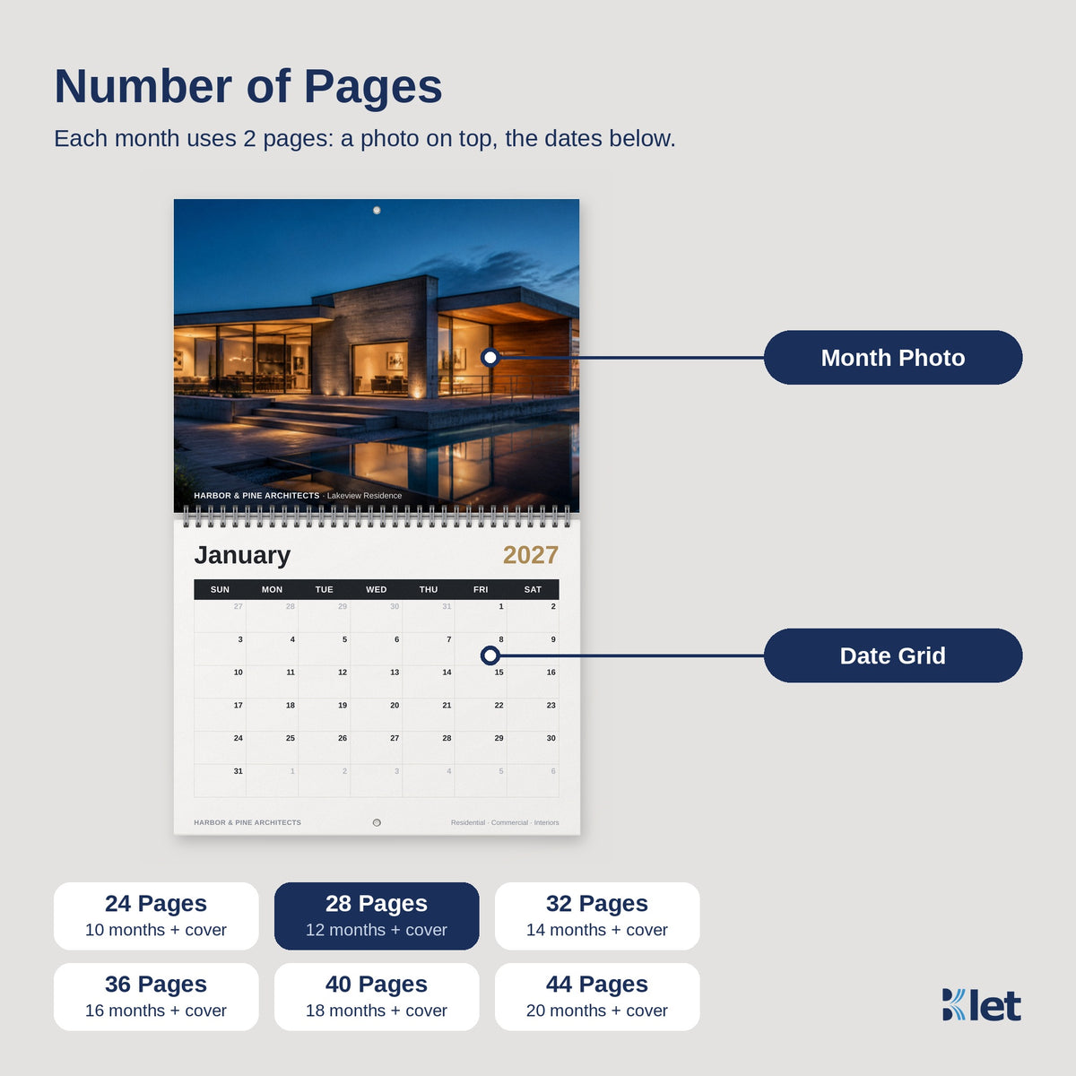 Wire-O wall calendar page count options