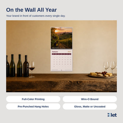 12 x 12 Wire-O calendar hanging on a wall