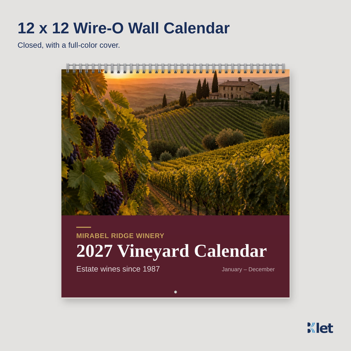 12 x 12 Wire-O wall calendar closed cover