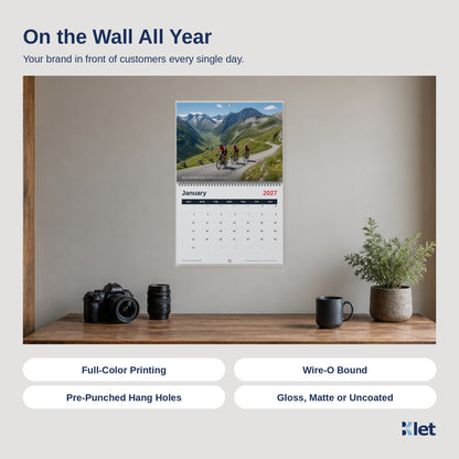 12 x 9 Wire-O calendar hanging on a wall