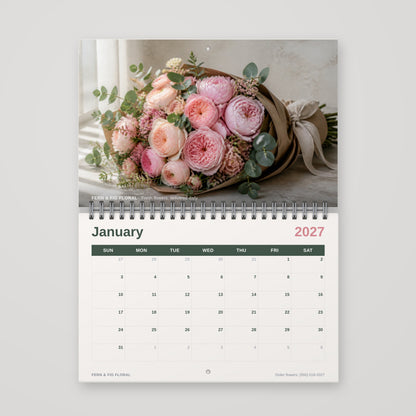 Custom 8.5 x 5.5 Wire-O wall calendar hanging open